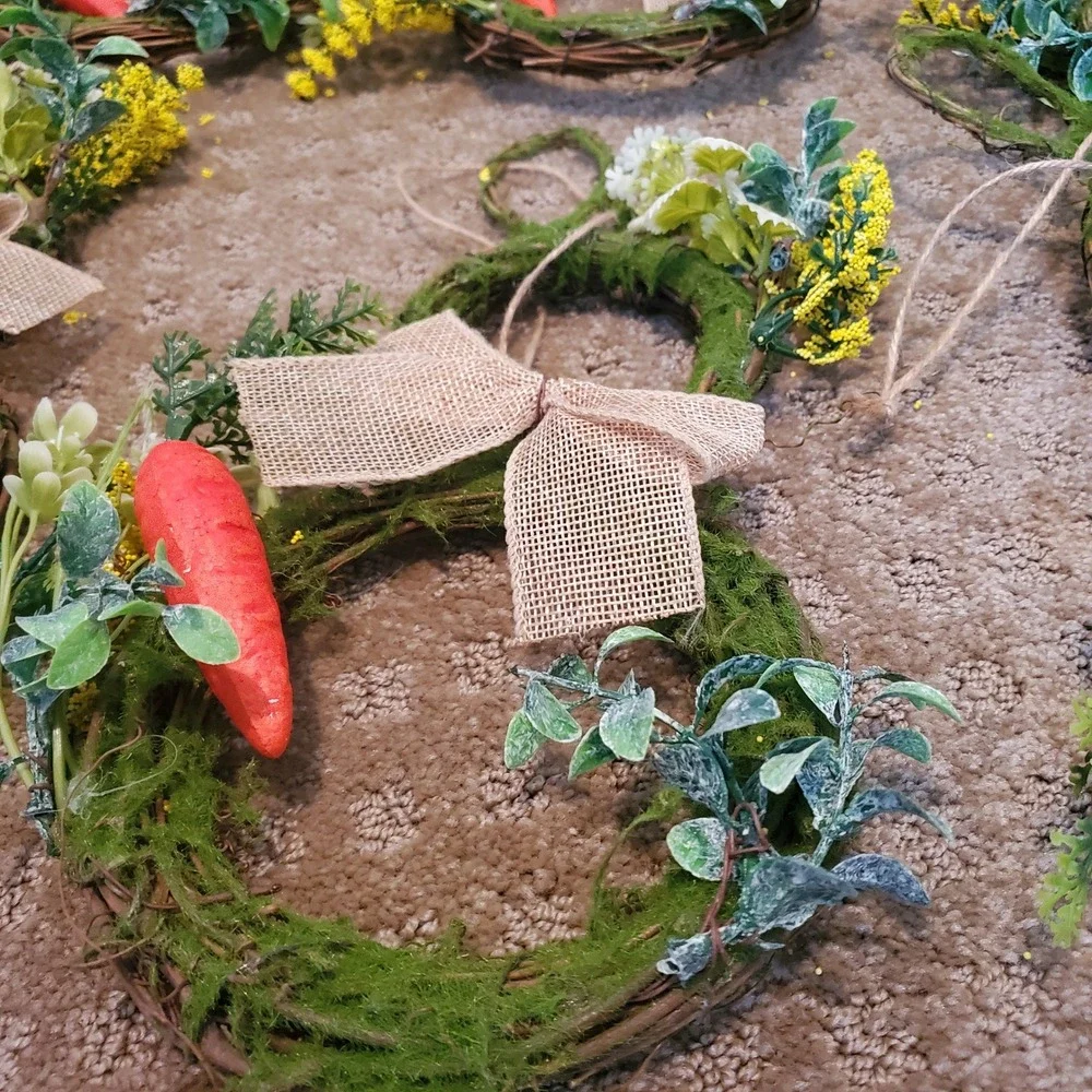 Set of 7 Easter Bunny Grapevine Wreaths Moss Burlap Bow Spring Decor 12 Inch